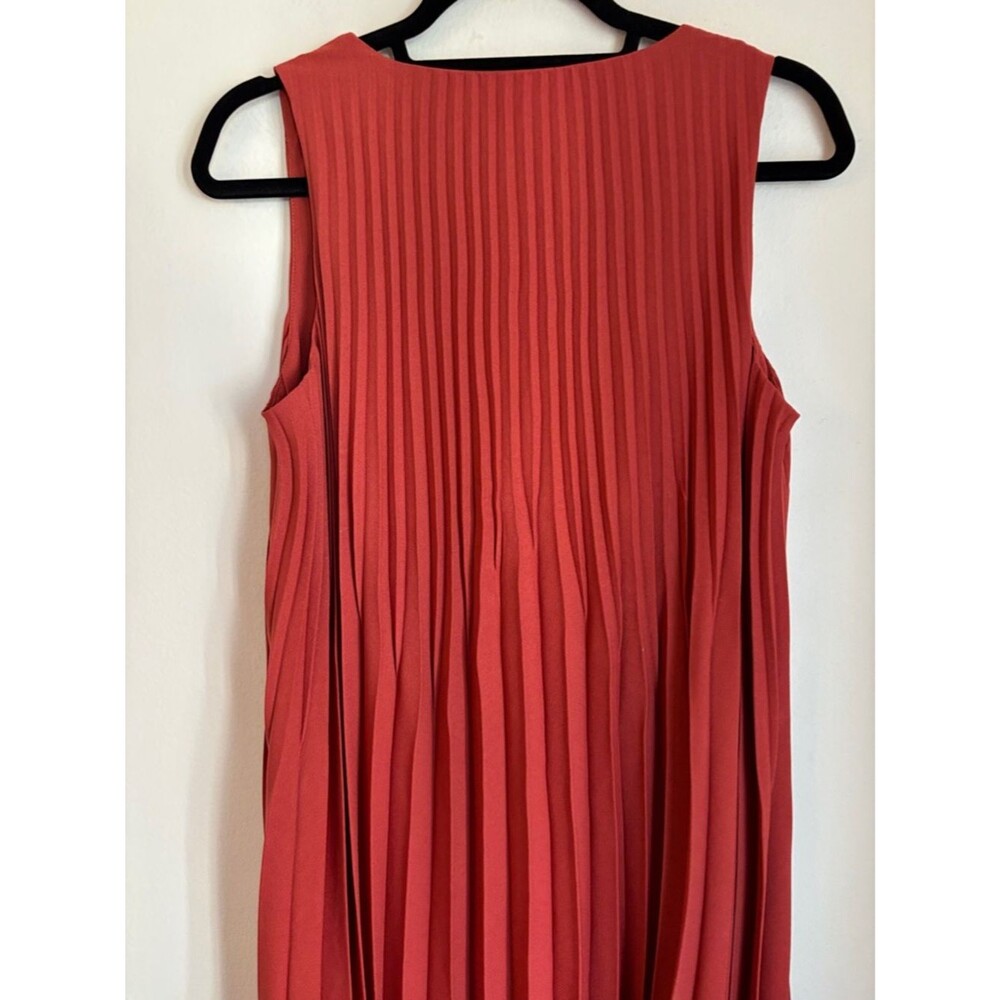 J. Jill women’s pleated V-Neck burnt orange rust Sleeveless Dress Brick Red SM - Picture 12 of 14